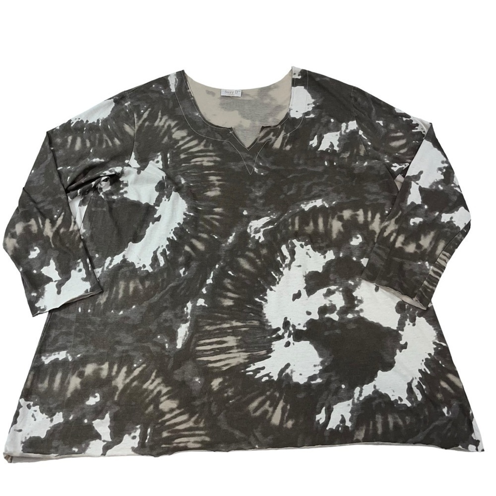 Suzy D London Jaimie Curve Tie Dye V Neck Tunic Blouse Womans Sz 2 Or US 14/16 - Picture 4 of 9